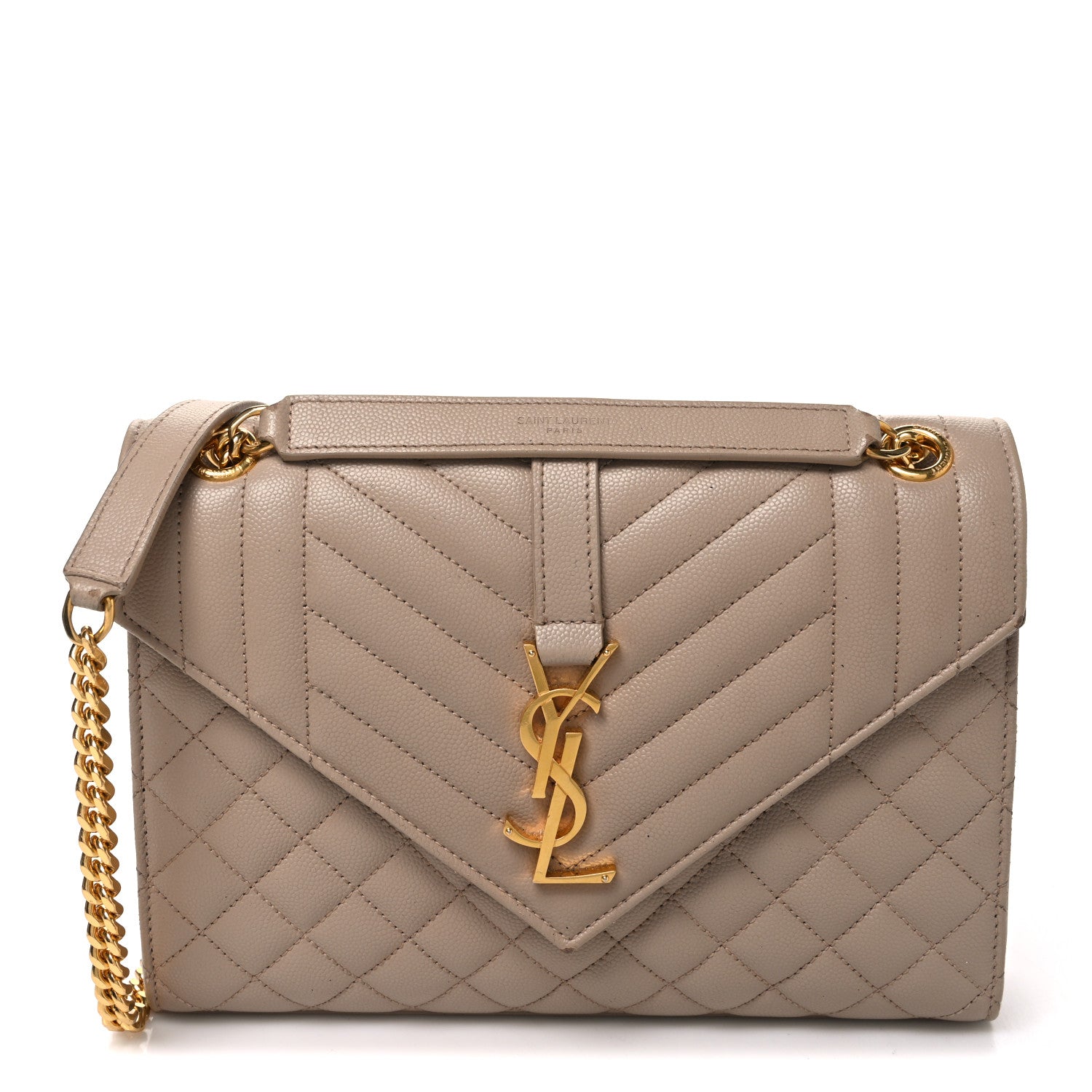 Saint Laurent Grain De Poudre Textured Mixed Matelasse Medium Triquilt Monogram Satchel Dark Beige 1 of 11