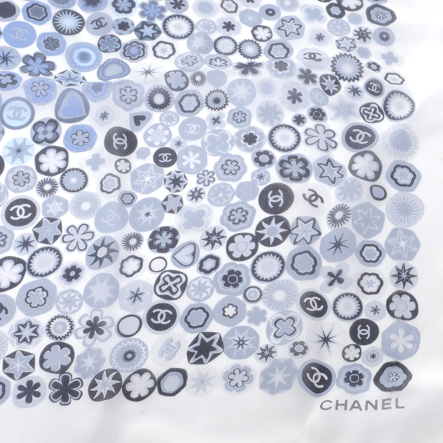 Chanel Silk CC Symbols Scarf Blue 5 of 9