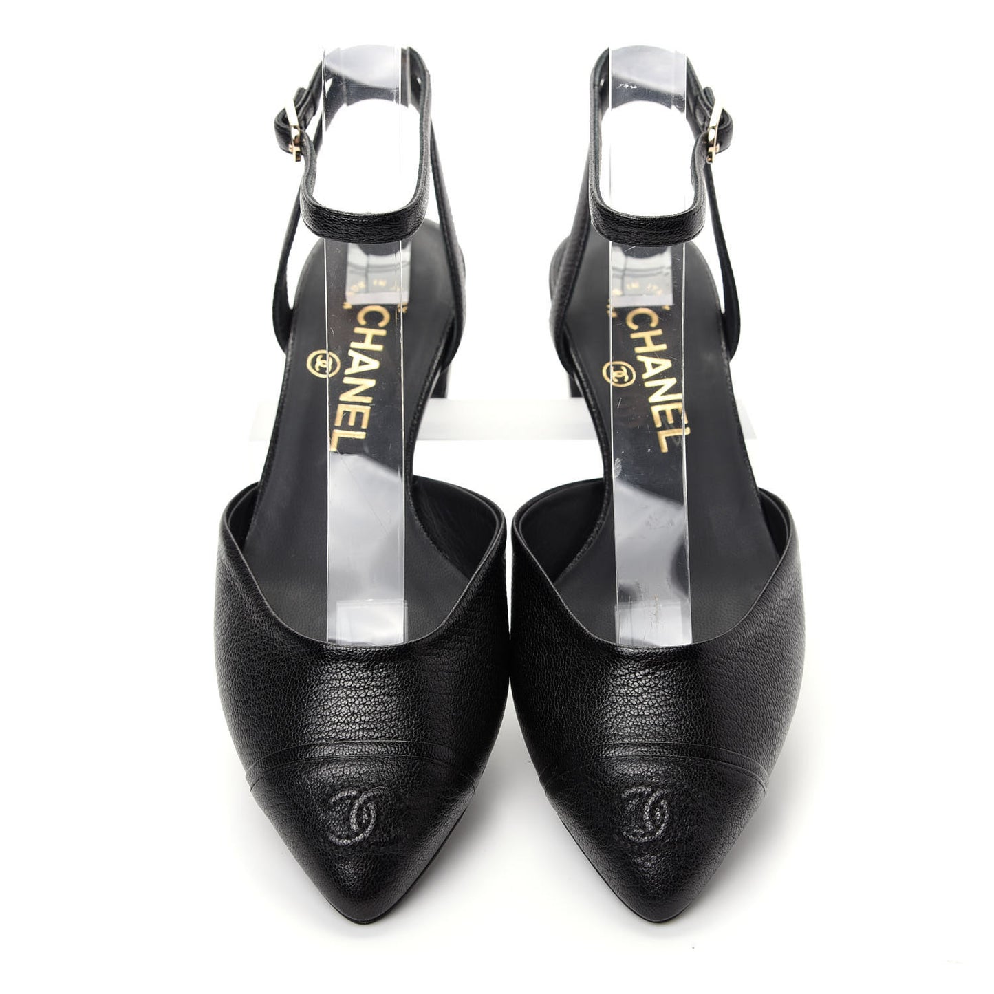 Goatskin Cap Toe CC Slingback Pumps 36.5 Black