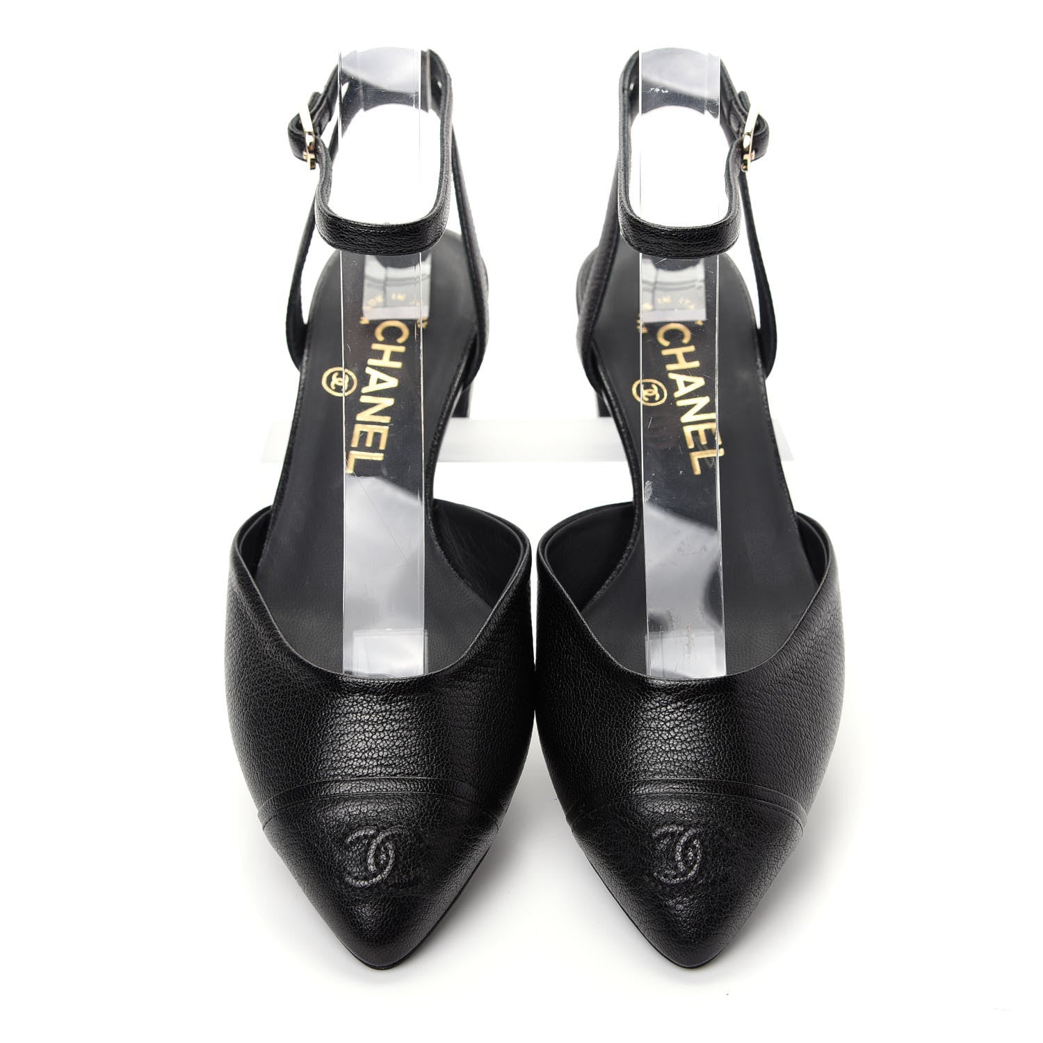 Chanel Goatskin Cap Toe CC Slingback Pumps 36.5 Black 5 of 11