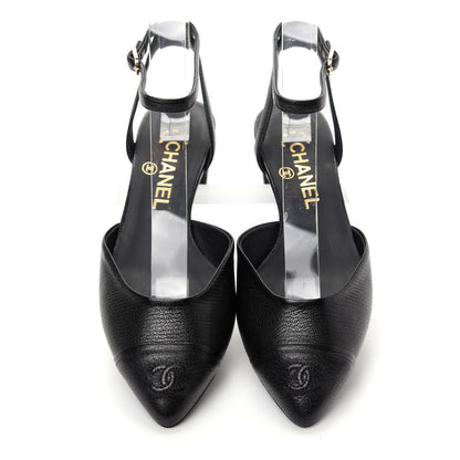 Chanel Goatskin Cap Toe CC Slingback Pumps 36.5 Black 5 of 11