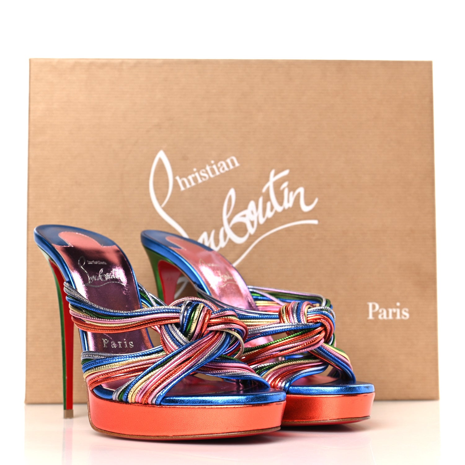 Christian Louboutin Kid Laminato Multitaski Alta 120 Sandals 37 Multi Lin Confettis 10 of 10