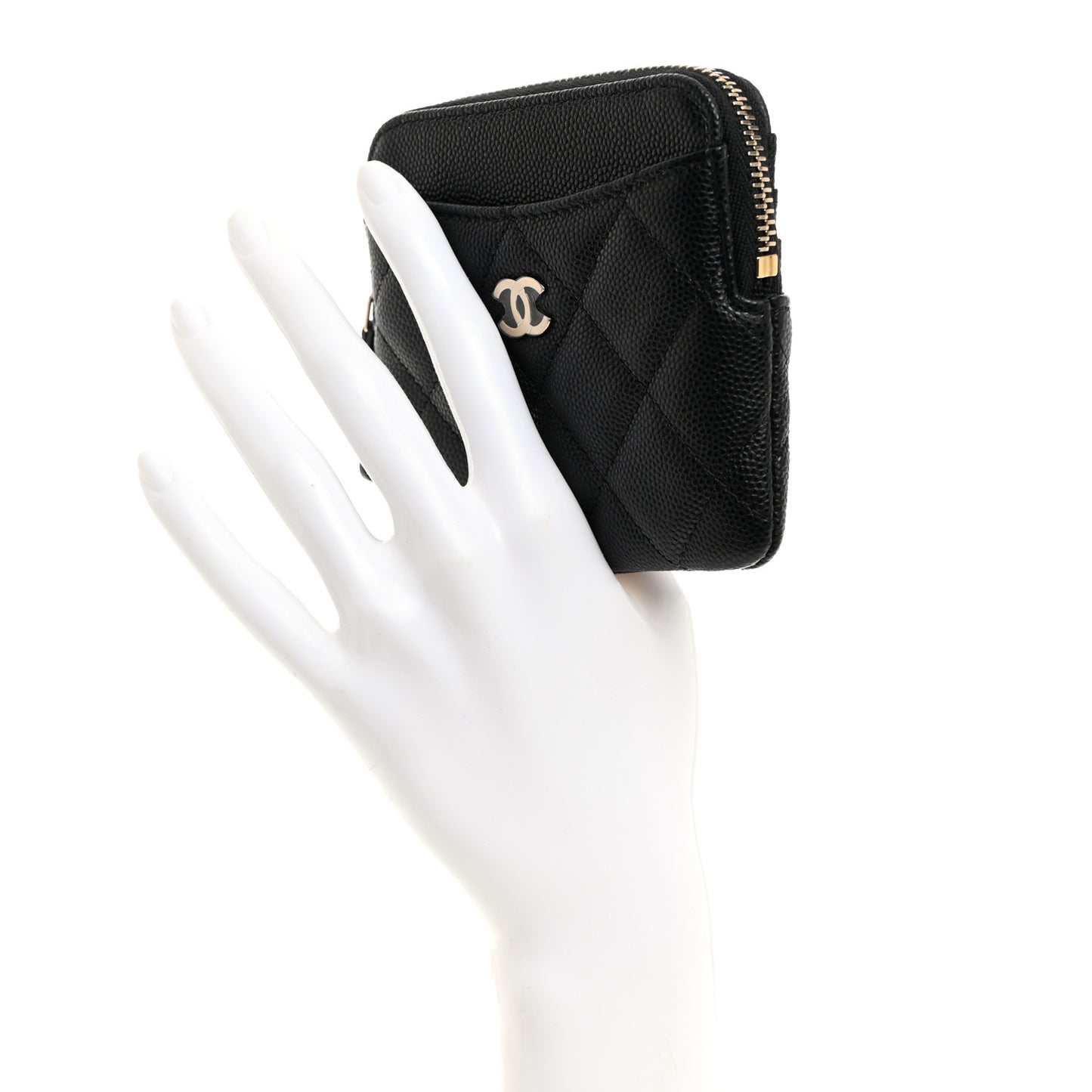 Caviar Quilted Zip Card Holder Wallet Black