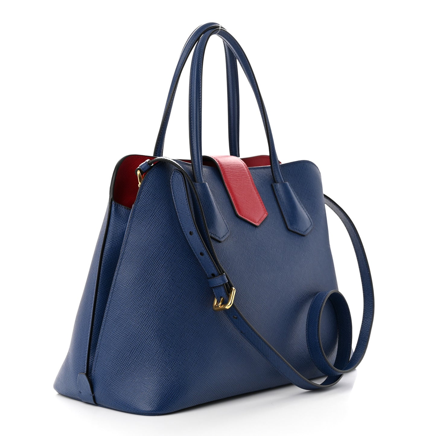 Saffiano Cuir Bi-Color Double Handle Tote Bluette Fuoco