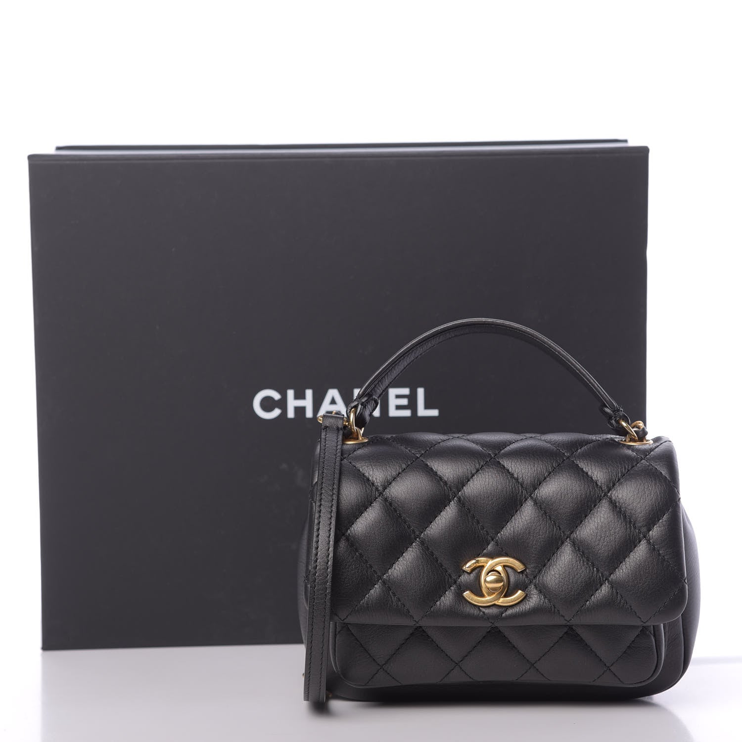 Chanel Calfskin Quilted Top Handle Flap Black 13 of 13