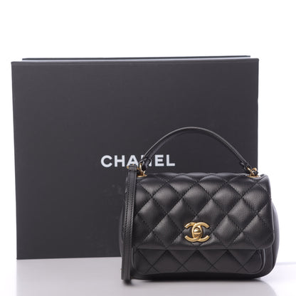 Chanel Calfskin Quilted Top Handle Flap Black 13 of 13