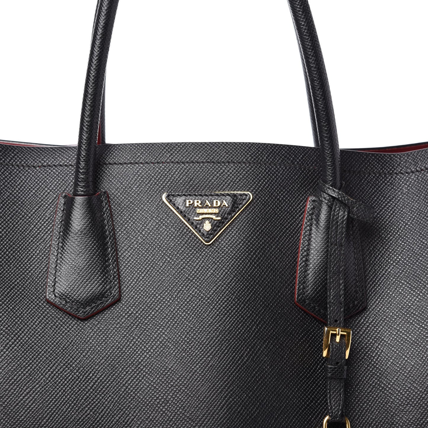 Saffiano Cuir Medium Double Bag Black Fuoco