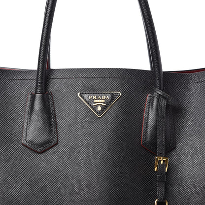 Prada Saffiano Cuir Medium Double Bag Black Fuoco 10 of 11
