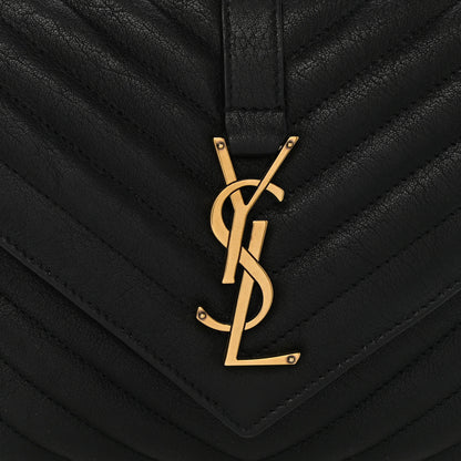 Saint Laurent Sheepskin Matelasse Chevron Monogram Medium College Bag Black 9 of 11