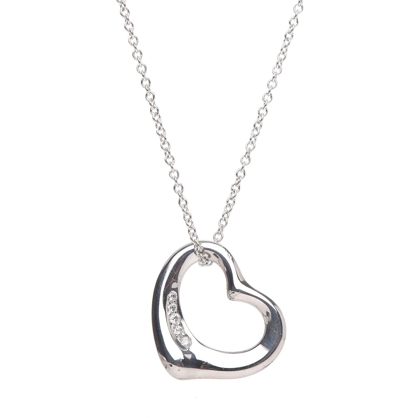 Platinum Diamond Elsa Peretti Open Heart Pendant Necklace