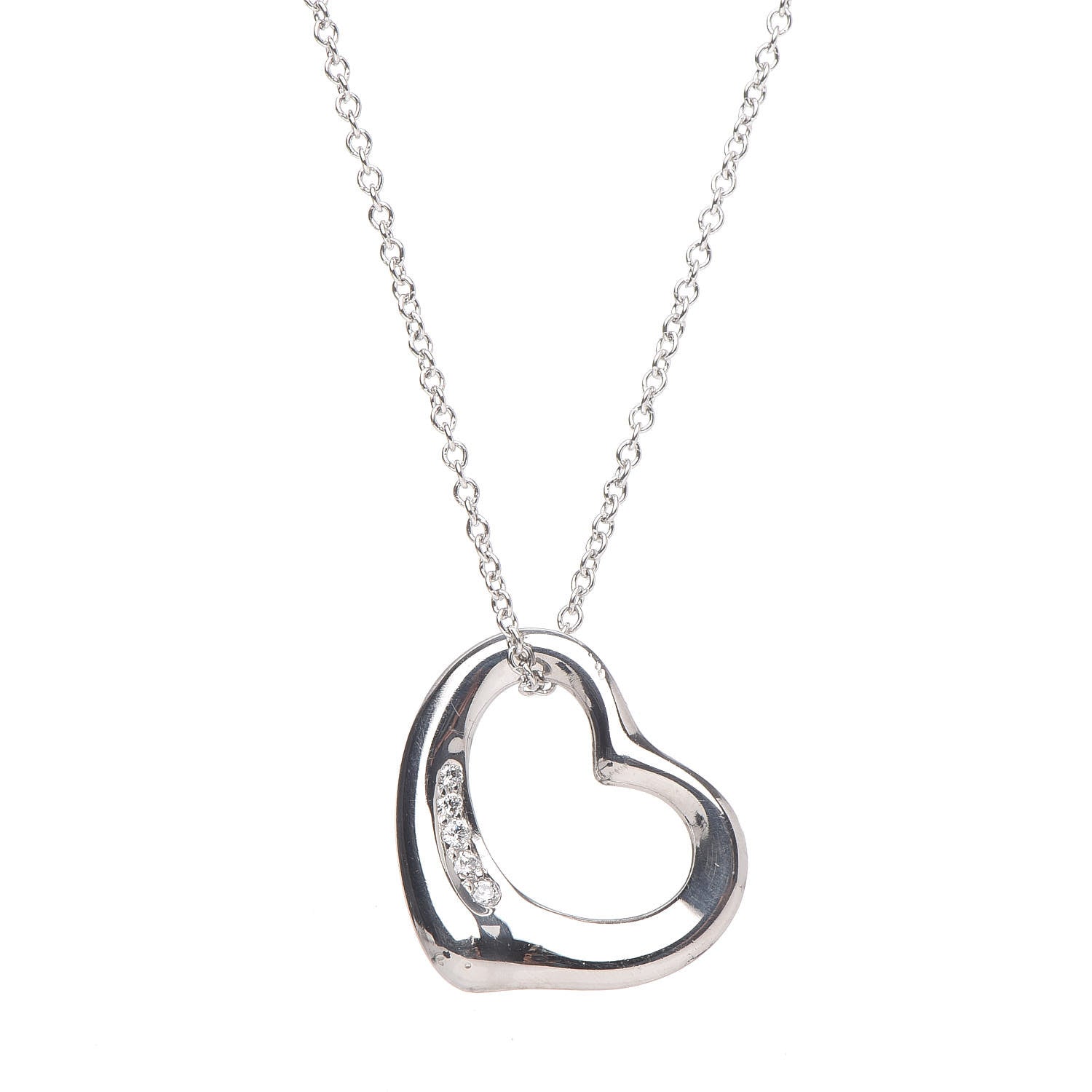 Tiffany Platinum Diamond Elsa Peretti Open Heart Pendant Necklace 4 of 7