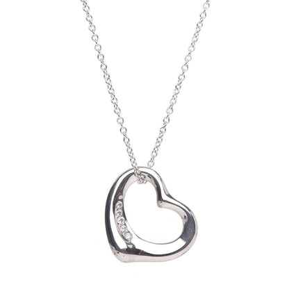 Tiffany Platinum Diamond Elsa Peretti Open Heart Pendant Necklace 4 of 7