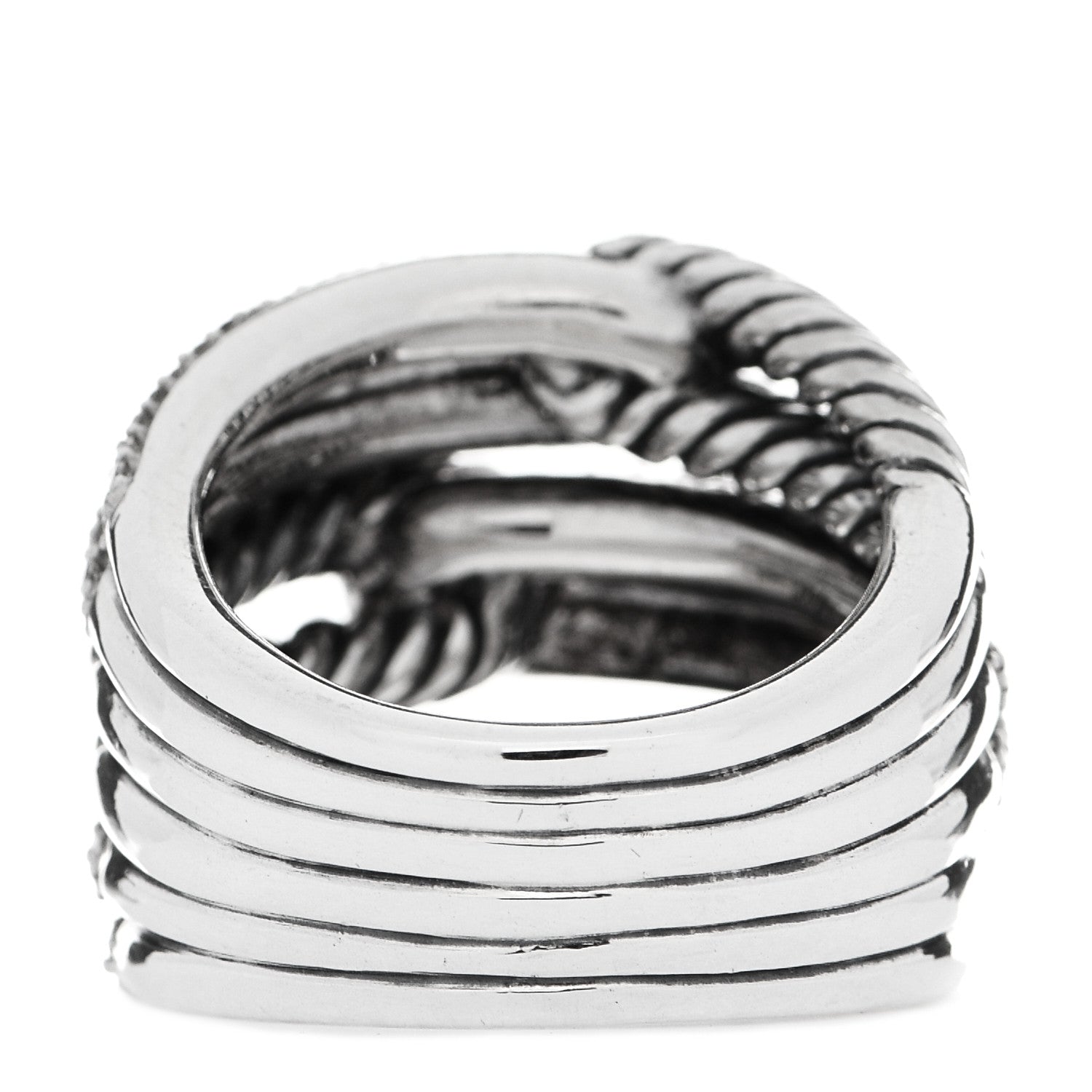 David Yurman Sterling Silver Diamond 19mm Labyrinth Triple Loop Ring 52 6 3 of 4