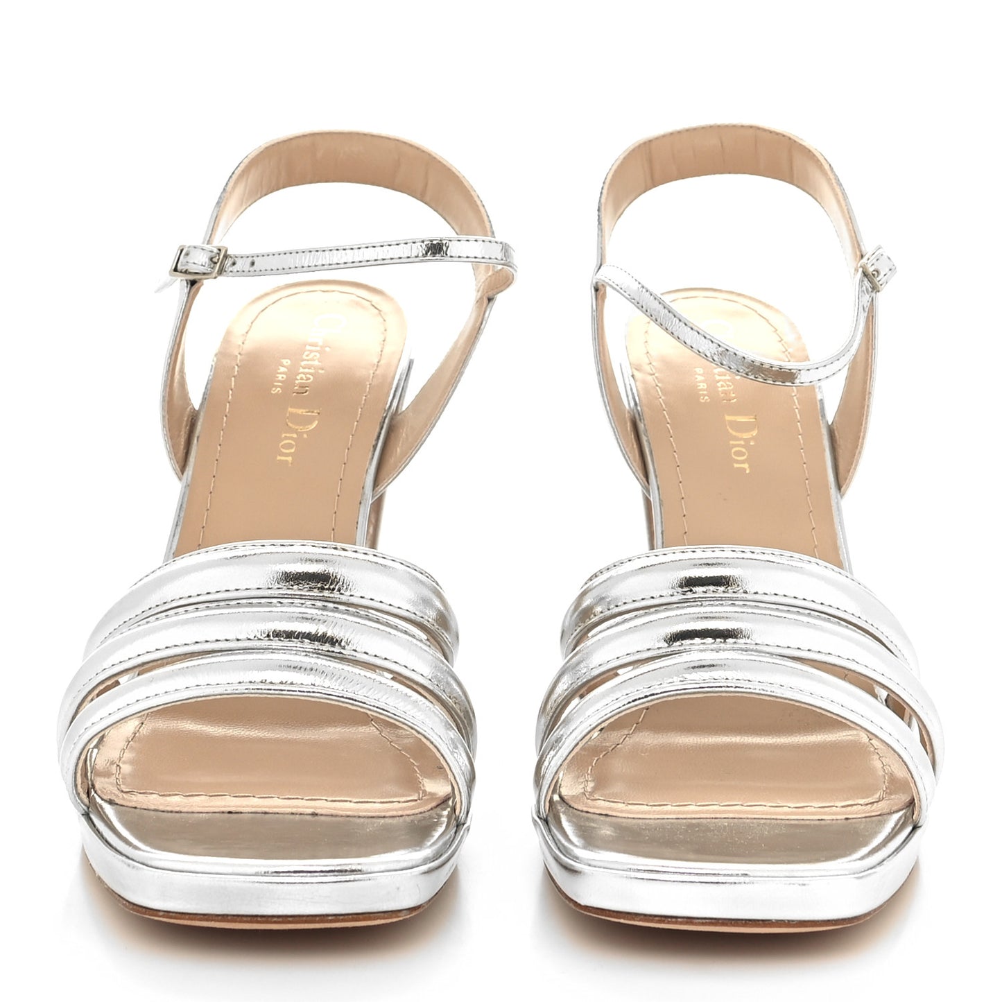 Laminated Crinkled Calfskin Dior Call Sandal Pumps 39 Silver