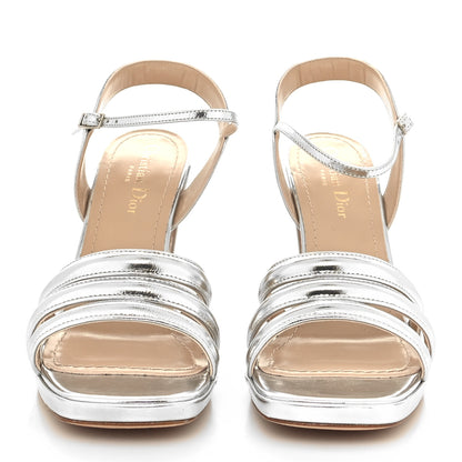 Christian Dior Laminated Crinkled Calfskin Dior Call Sandal Pumps 39 Silver 2 of 9