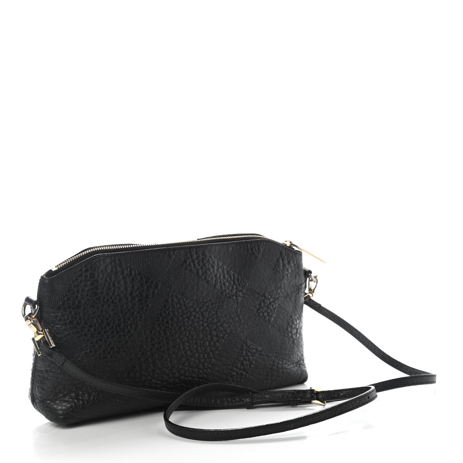 Burberry Signature Grain Calfskin Check Embossed Small Chichester Crossbody Clutch Bag Black 3 of 9