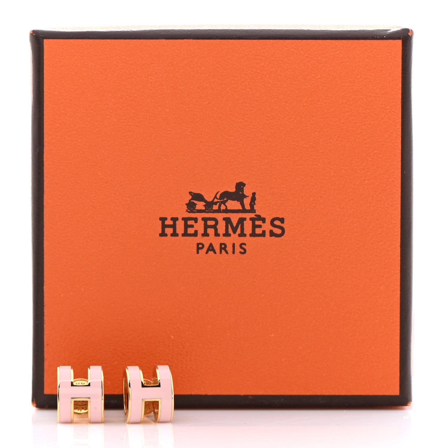 Hermes Gold Lacquered Mini Pop H Earrings Rose Dragee 7 of 7