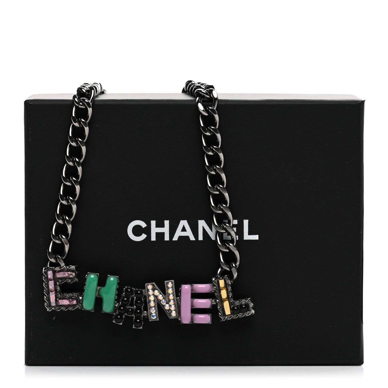 Chanel Crystal Enamel Pearl CC Logo Chain Choker Ruthenium Multicolor 6 of 6