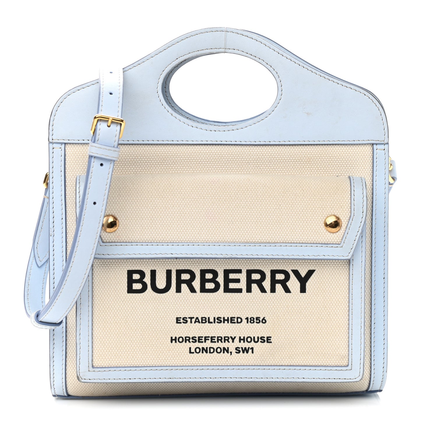 Canvas Smooth Calfskin Two Tone Mini Pocket Bag Natural Pale Blue
