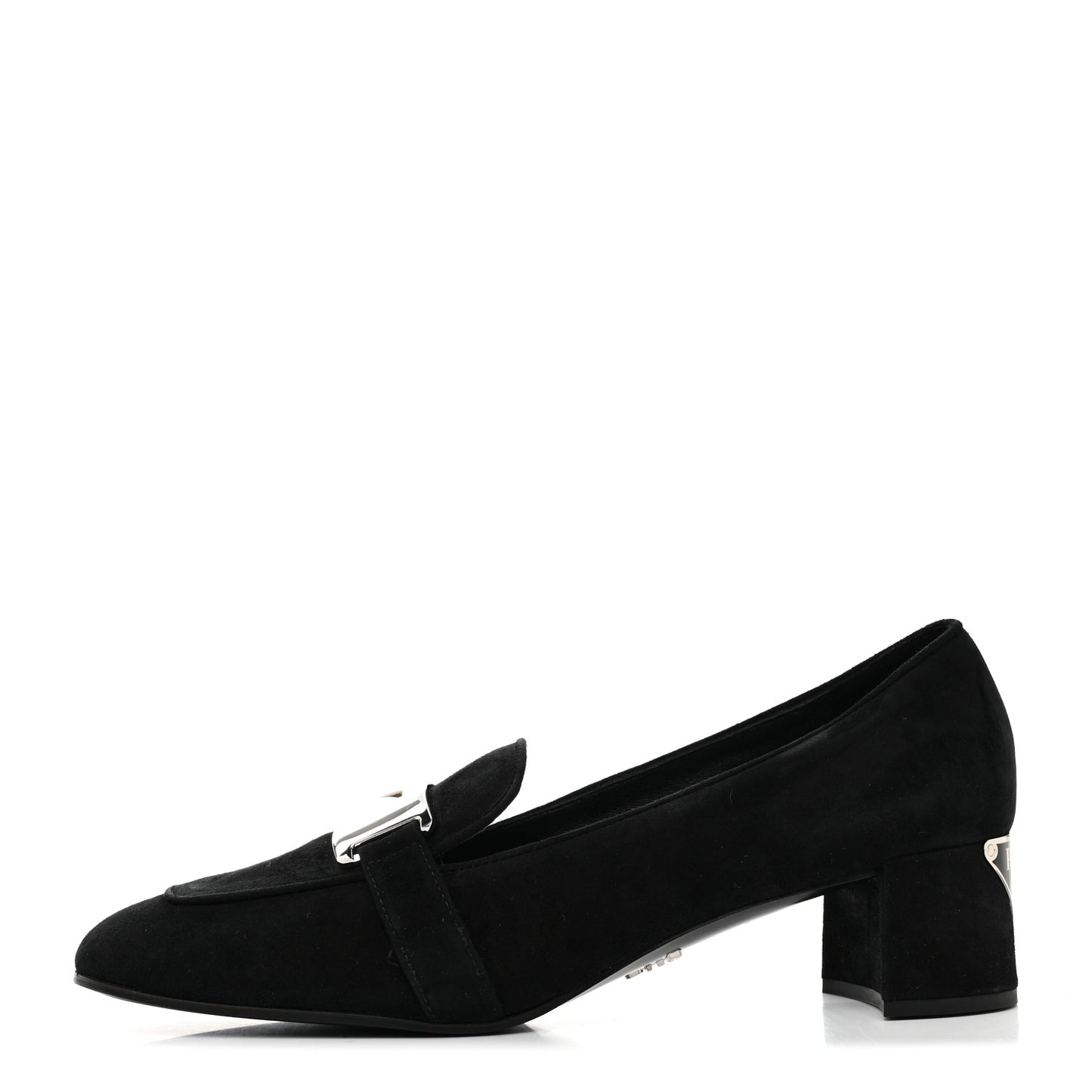 Camoscio Metal Triangle Logo Loafers 37.5 Black