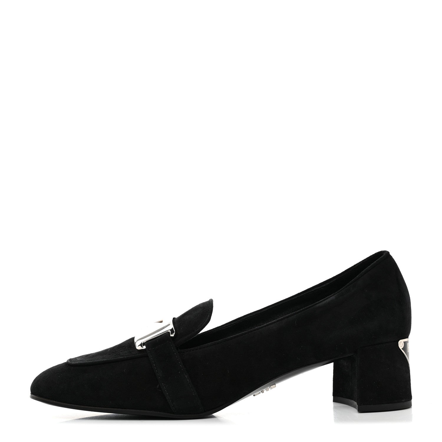 Prada Camoscio Metal Triangle Logo Loafers 37.5 Black 1 of 9