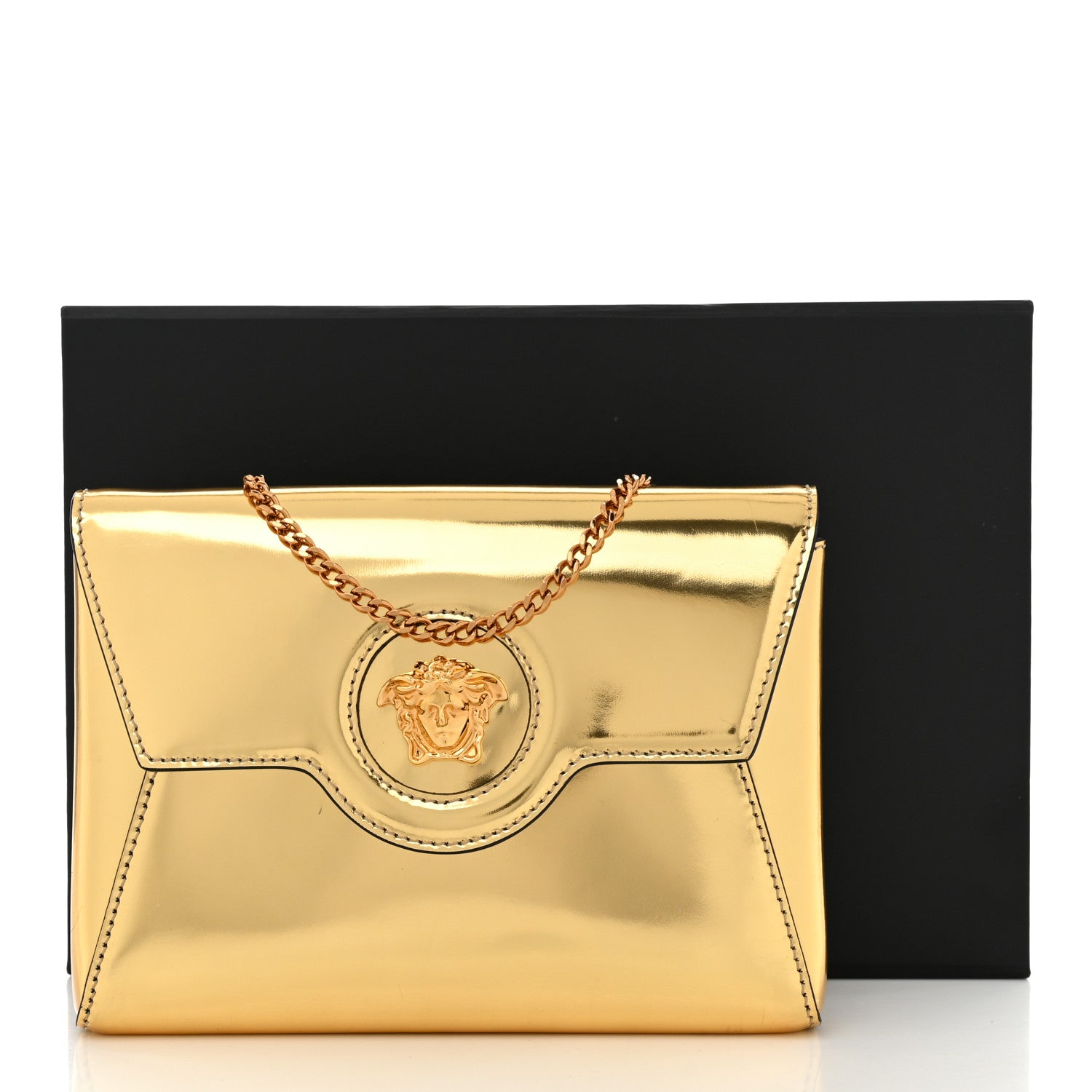 Versace Patent Metallic La Medusa Pouch On Chain Gold 12 of 12