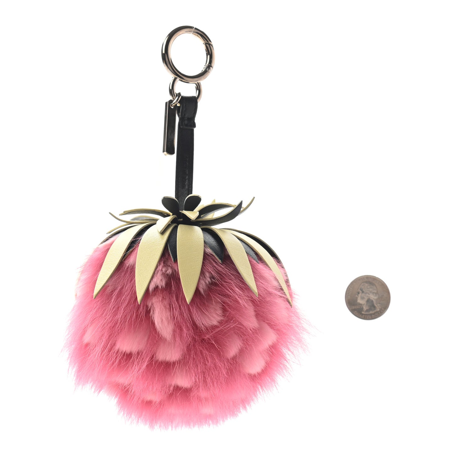 Fox Rabbit Fur Nappa Pineapple Bag Charm Rosa Scuro Banana Multicolor