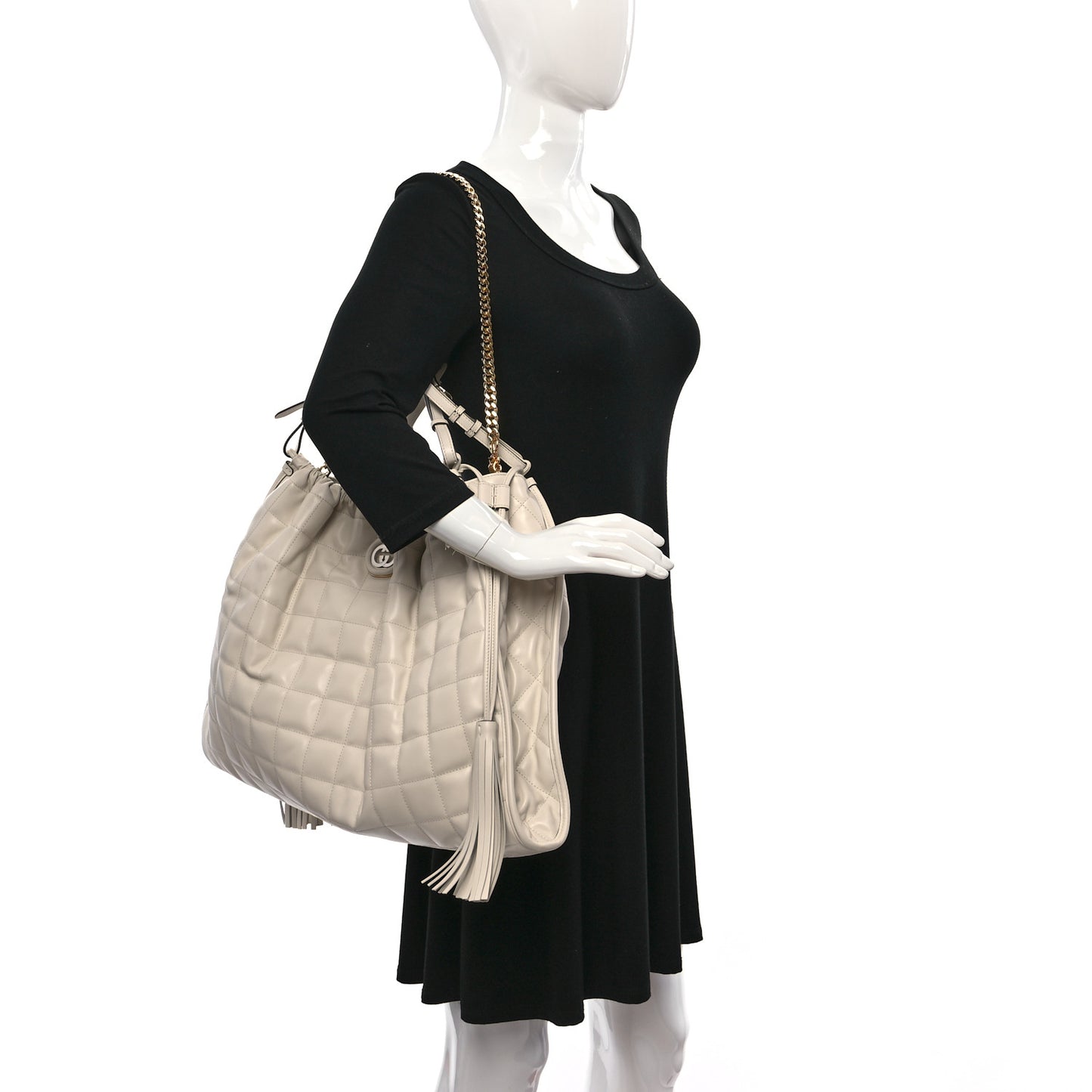 Calfskin Quilted Large Deco Tote Bag Mystic White