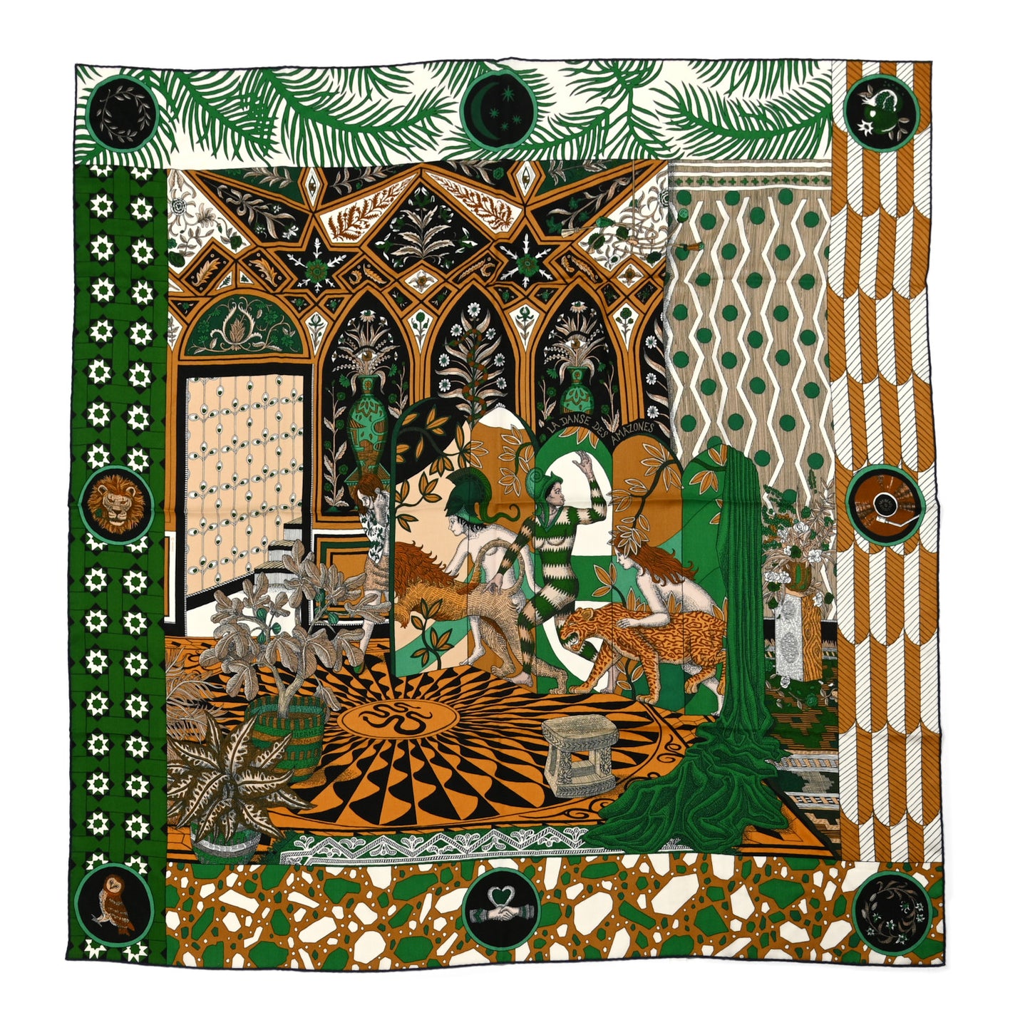 Cashmere Silk La Danse Des Amazones Shawl 140 Vert Noisette White