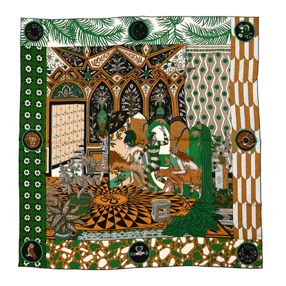 Hermes Cashmere Silk La Danse Des Amazones Shawl 140 Vert Noisette White 1 of 5