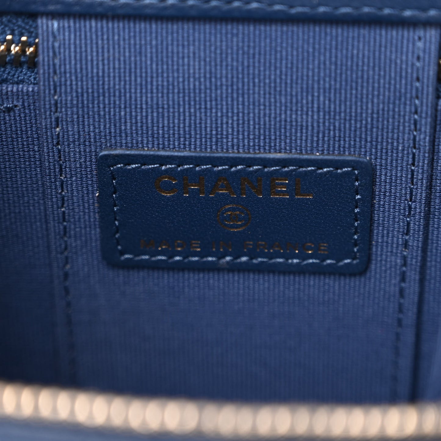 Lambskin Quilted Top Handle Mini Vanity Case With Chain Blue