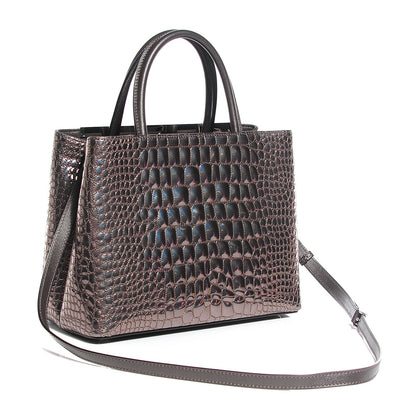 Fendi Metallic Calfskin Crocodile Embroidered Petite 2Jours Tote Silver Mirror 3 of 7