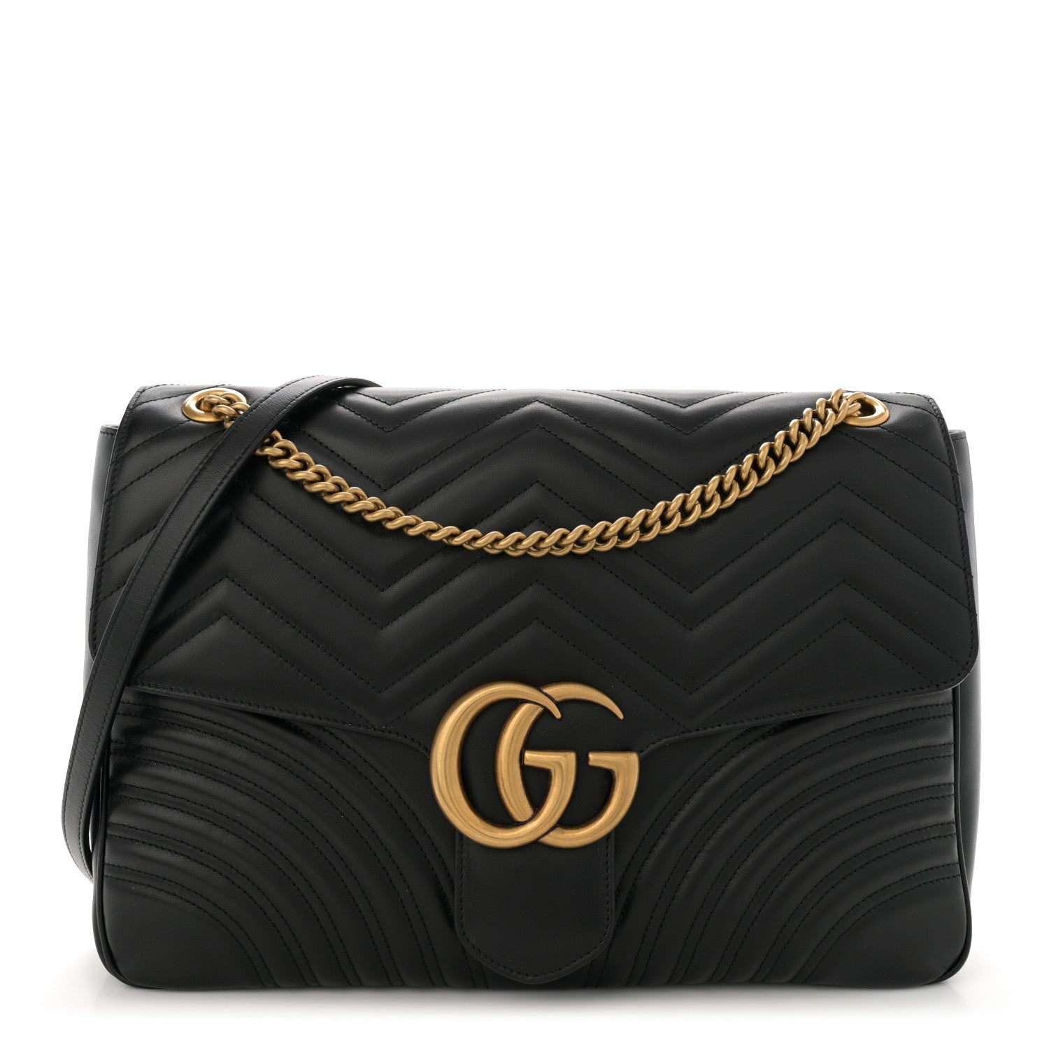 Gucci Calfskin Matelasse Large GG Marmont Shoulder Bag Black 1 of 12