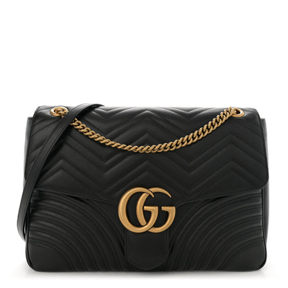 Gucci Calfskin Matelasse Large GG Marmont Shoulder Bag Black 1 of 12