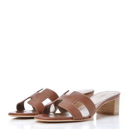 Hermes Calfskin Oasis Sandals 37.5 Gold 3 of 14