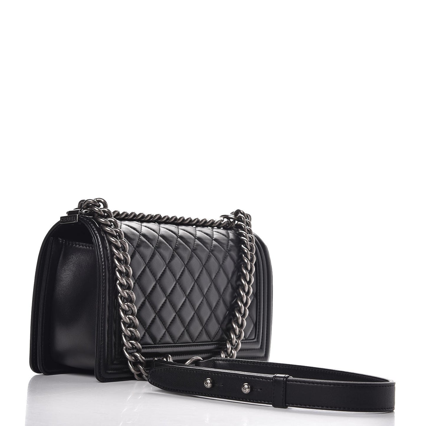 Lambskin Quilted Medium Boy Flap Black