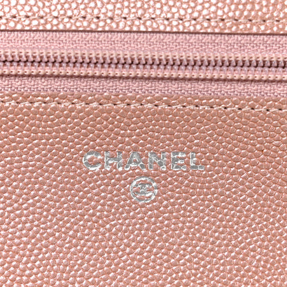 Chanel Metallic Caviar Chevron Quilted Vintage Mademoiselle Wallet On Chain WOC Pink 6 of 13
