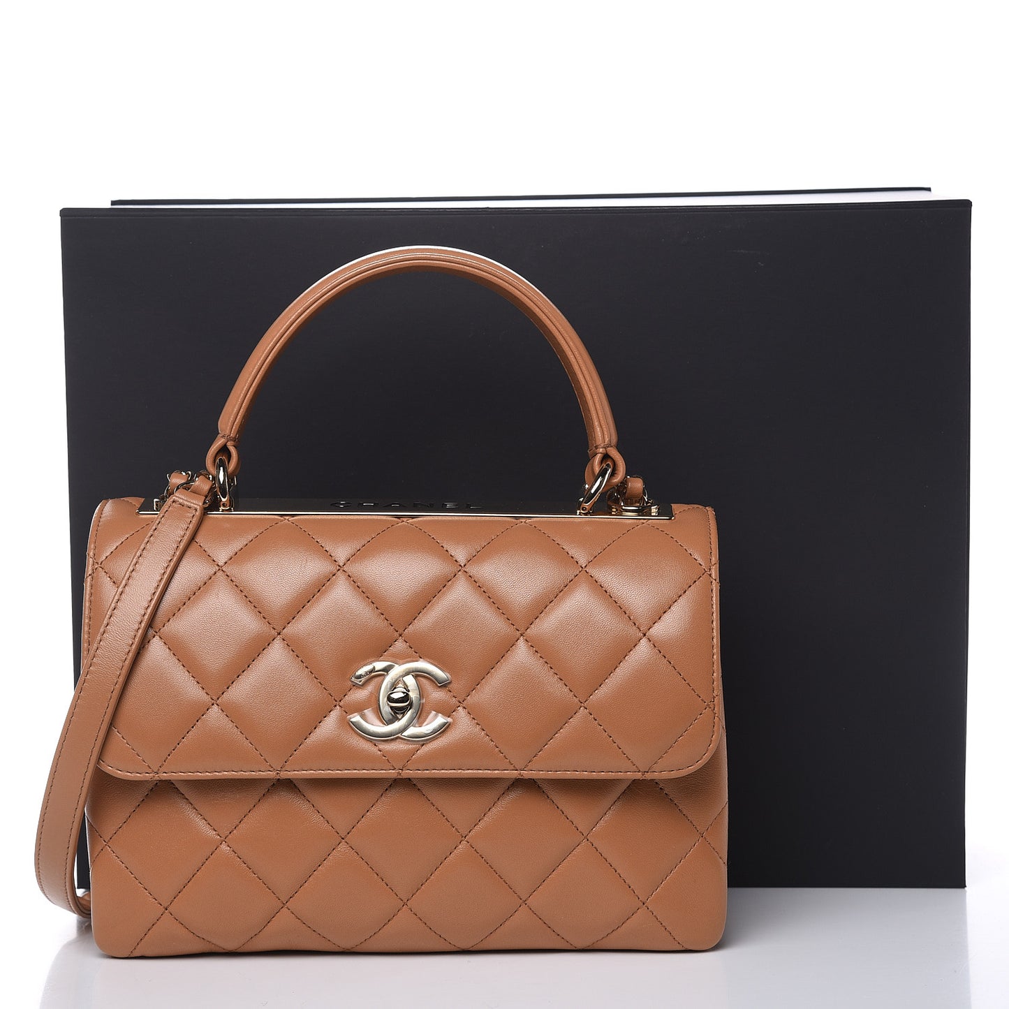 Lambskin Quilted Small Trendy CC Flap Dual Handle Bag Camel