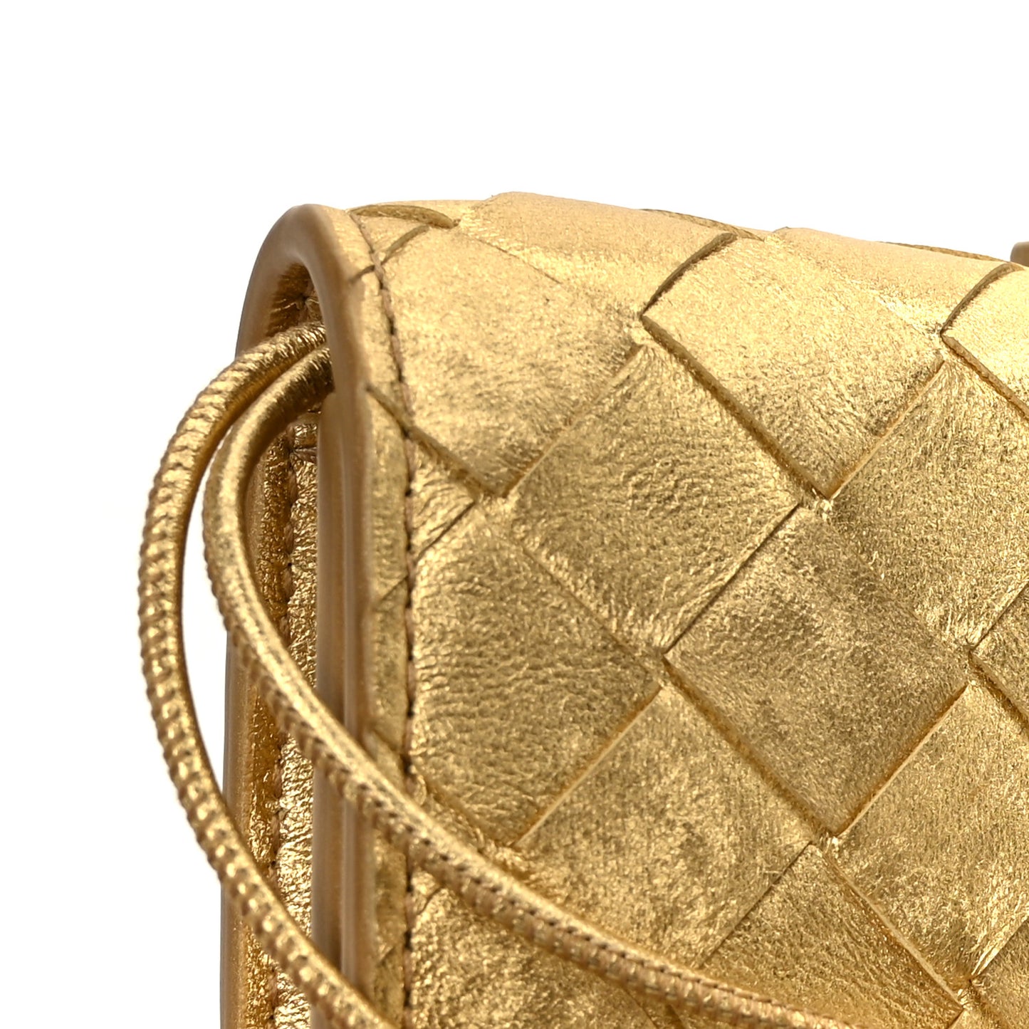 Metallic Satin Lambskin Intrecciato Long Andiamo Top Handle Clutch Gold