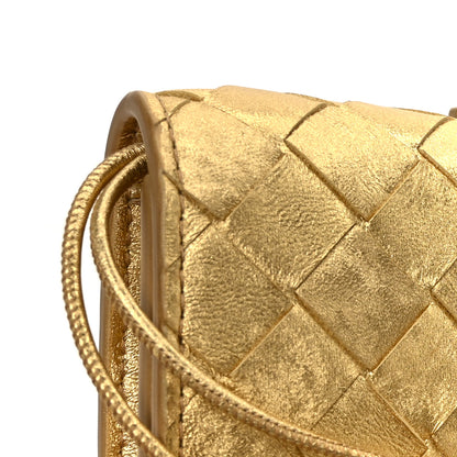 Bottega Veneta Metallic Satin Lambskin Intrecciato Long Andiamo Top Handle Clutch Gold 8 of 8