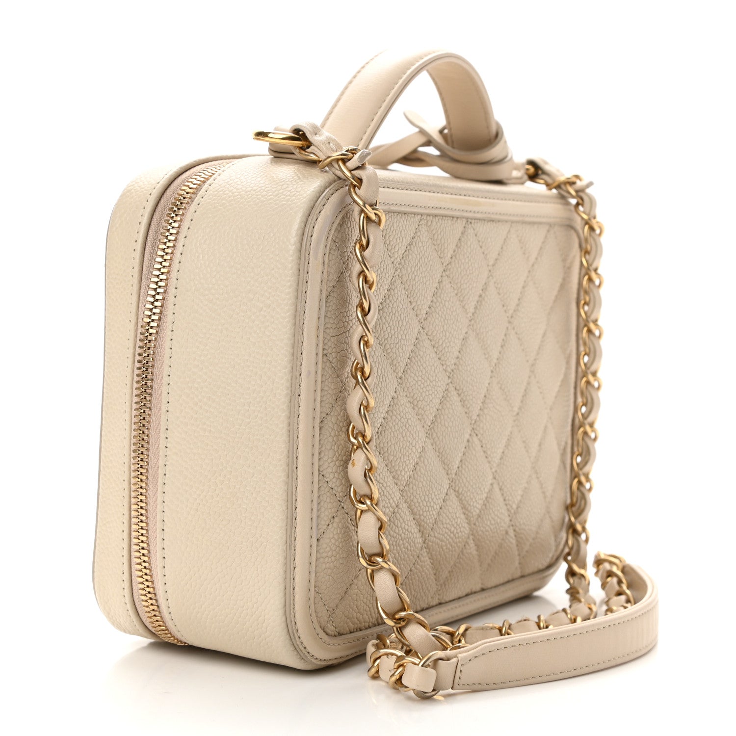 Chanel Caviar Quilted Medium CC Filigree Vanity Case Light Beige 3 of 14