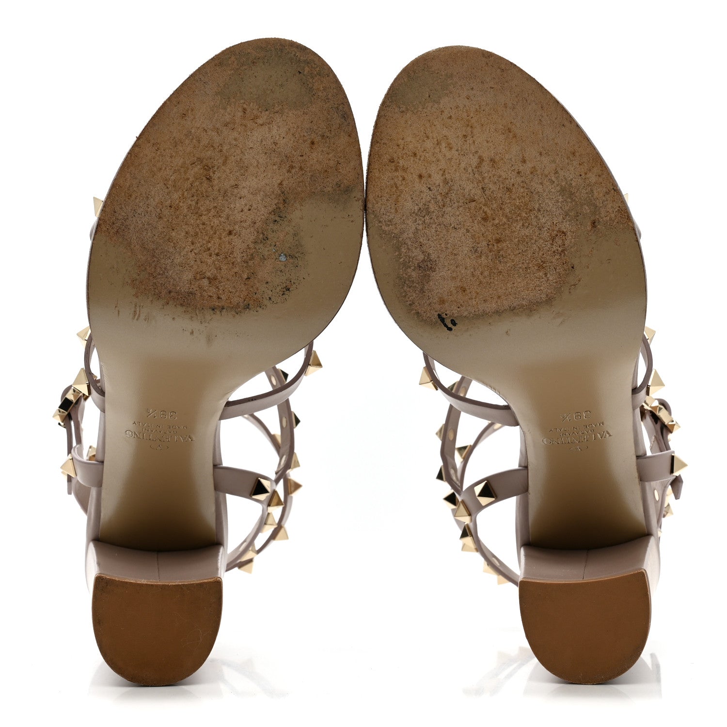 Valentino Garavani Calfskin Rockstud 90mm City Sandals 39.5 Poudre 6 of 8