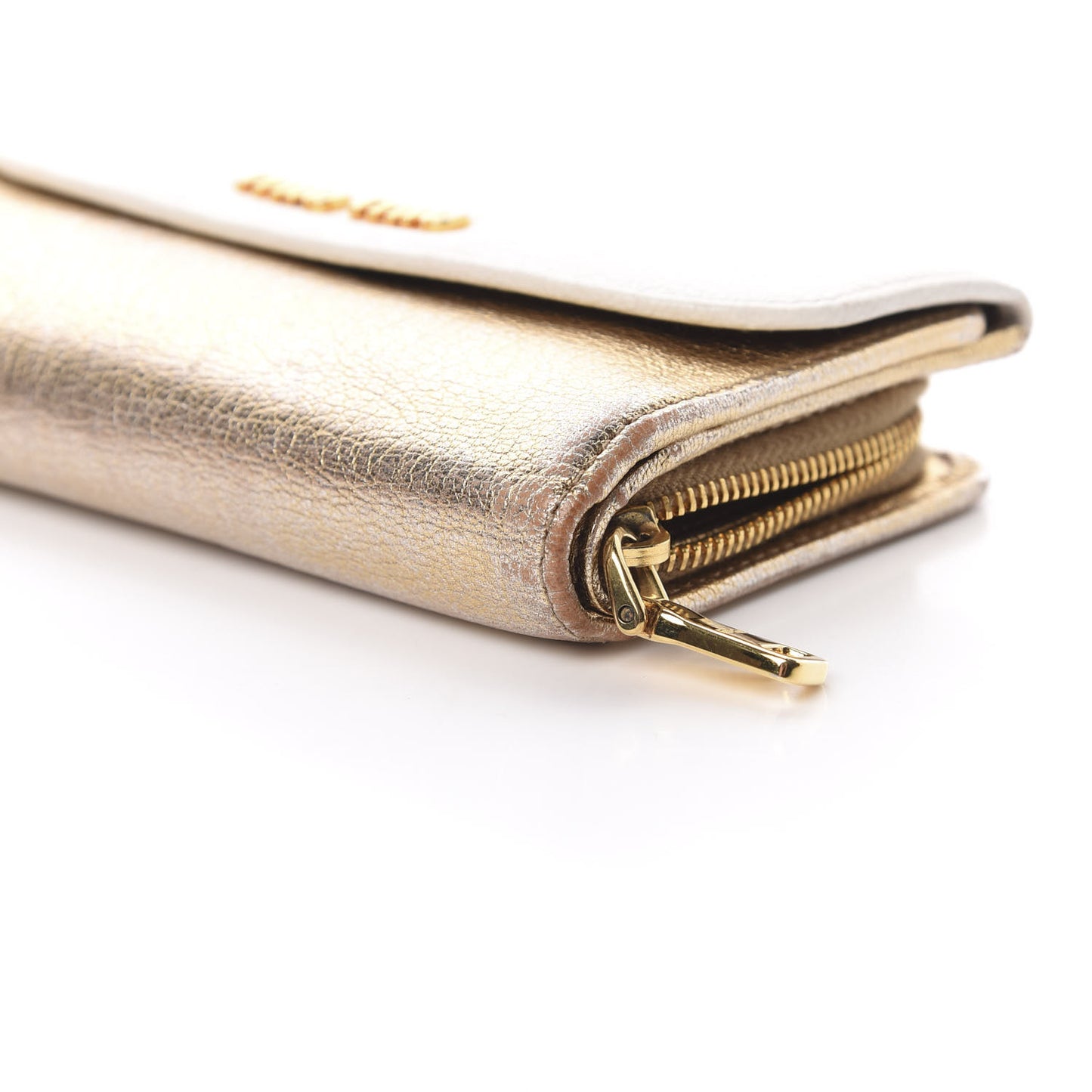 Metallic Goatskin Madras Bi-Color Tri-Fold Flap Wallet White Pyrite