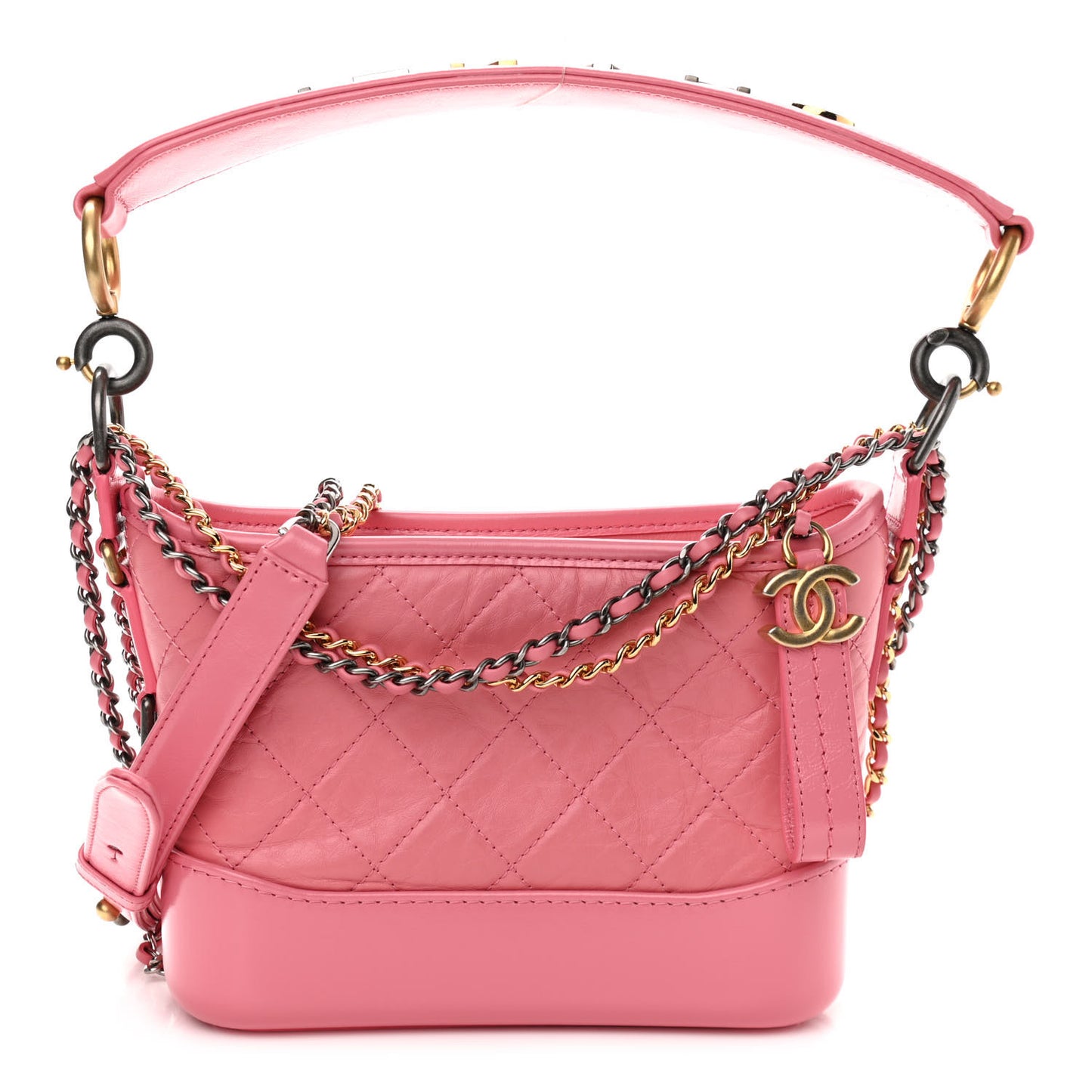 Aged Calfskin Quilted Small Gabrielle Logo Hobo Rose
