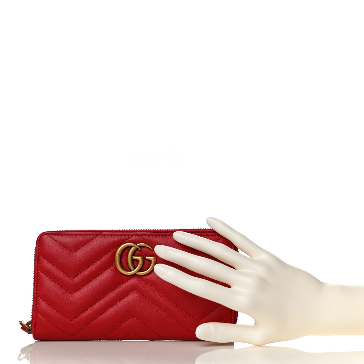 Gucci Calfskin Matelasse GG Marmont Zip Around Wallet Hibiscus Red 2 of 11