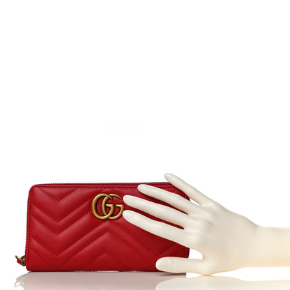 Gucci Calfskin Matelasse GG Marmont Zip Around Wallet Hibiscus Red 2 of 11