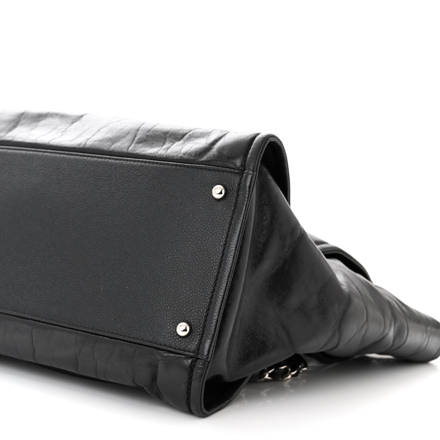 Glazed Calfskin Medium Deauville Tote Black