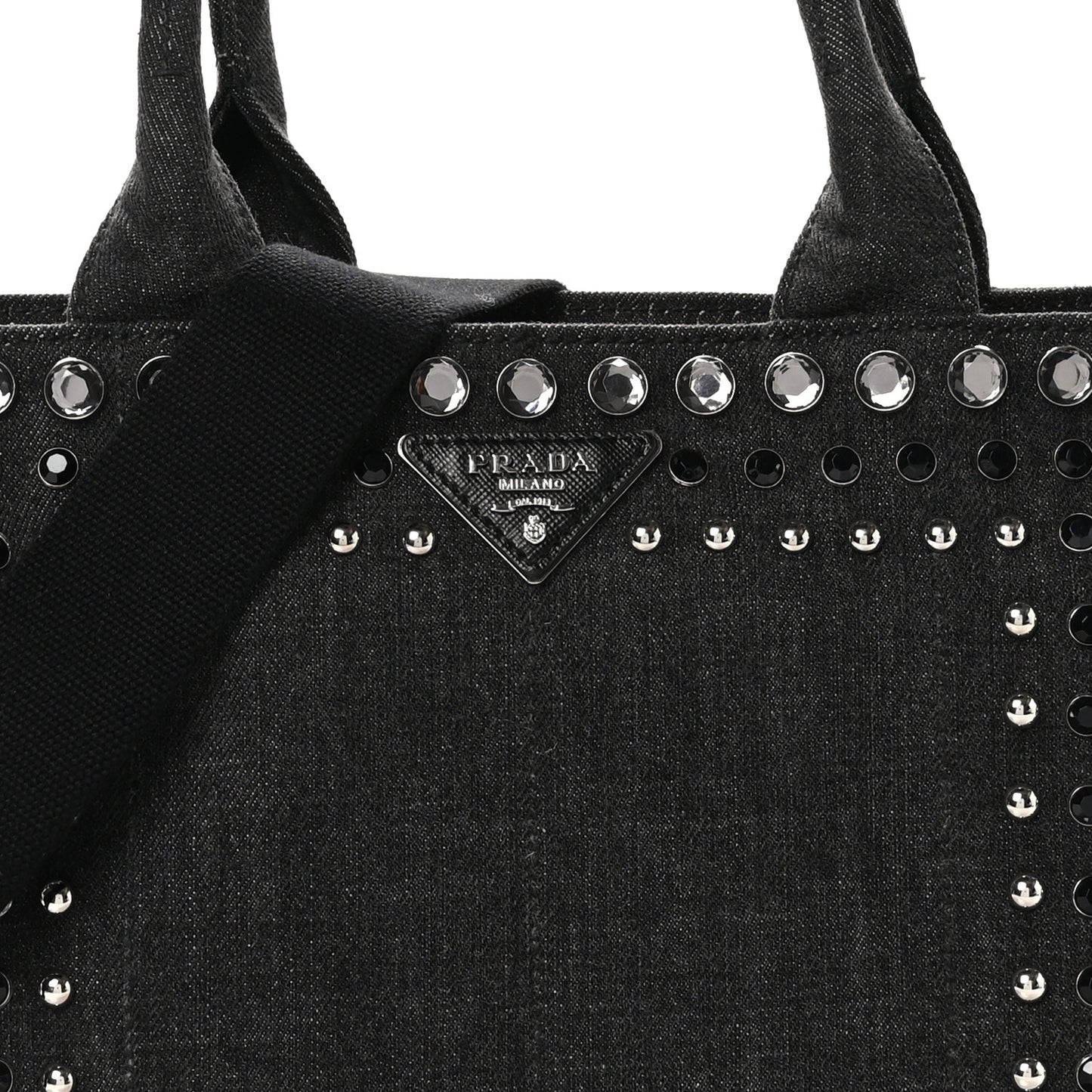 Denim Crystal Studded Small Canapa Tote Black