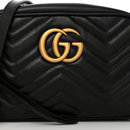 Gucci Calfskin Matelasse Small GG Marmont Chain Shoulder Bag Black 8 of 11