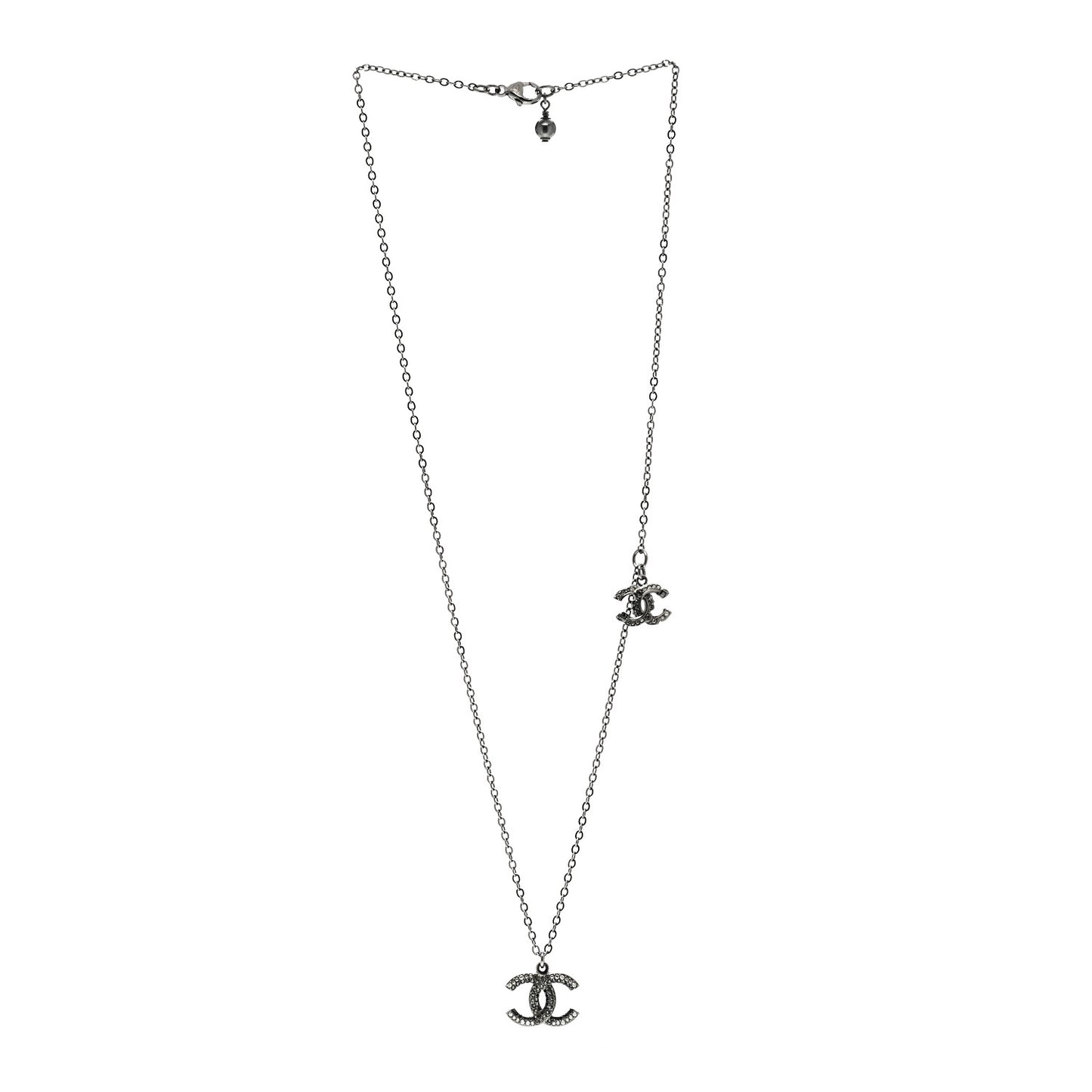 Crystal Double CC Necklace Black Dark Silver